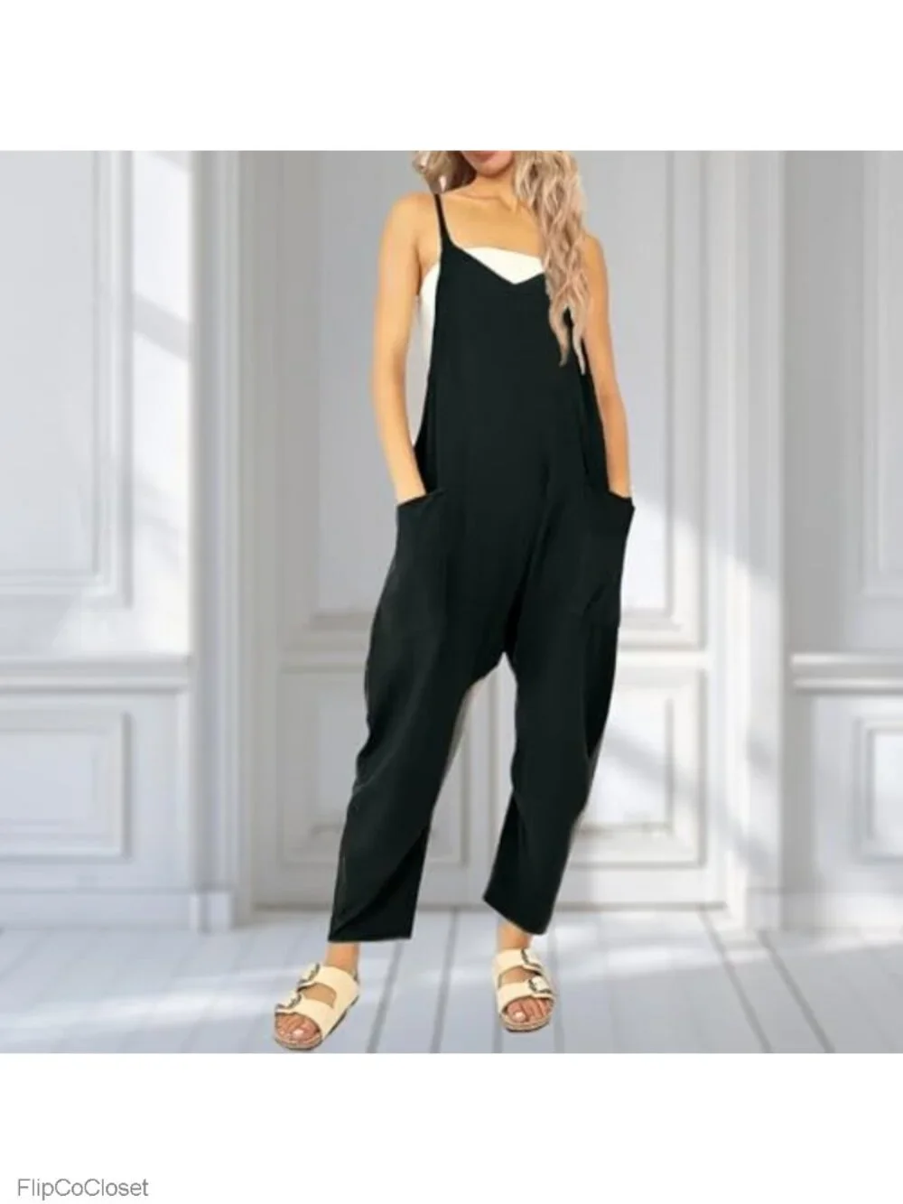 Women's Casual Loose Fit Jumpsuit with Adjustable Straps, Wide Leg Harem Pants,